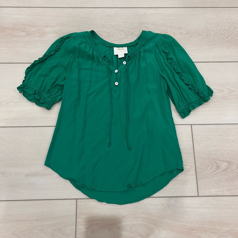 Maeve Emerald Blouse with Button Accents
